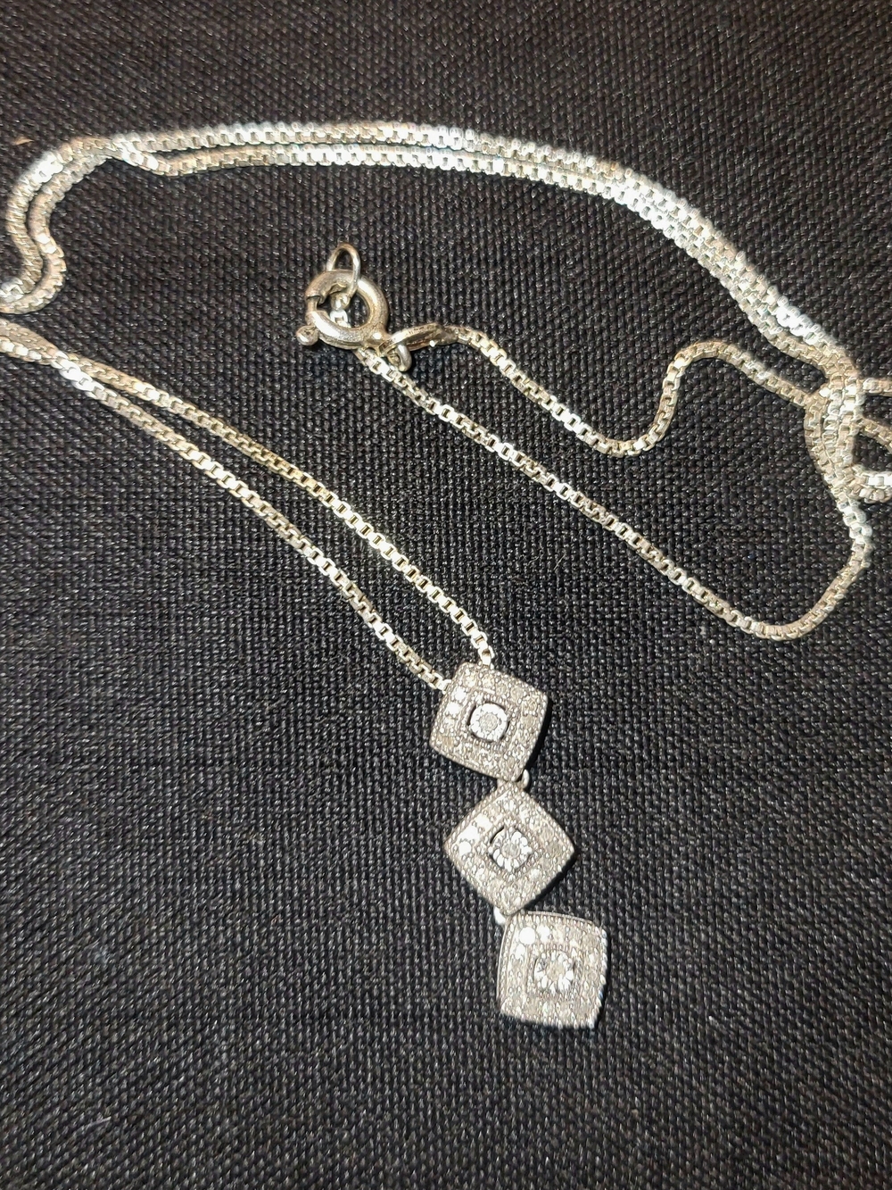 Sterling Silver Triple Square Pendant Necklace - White